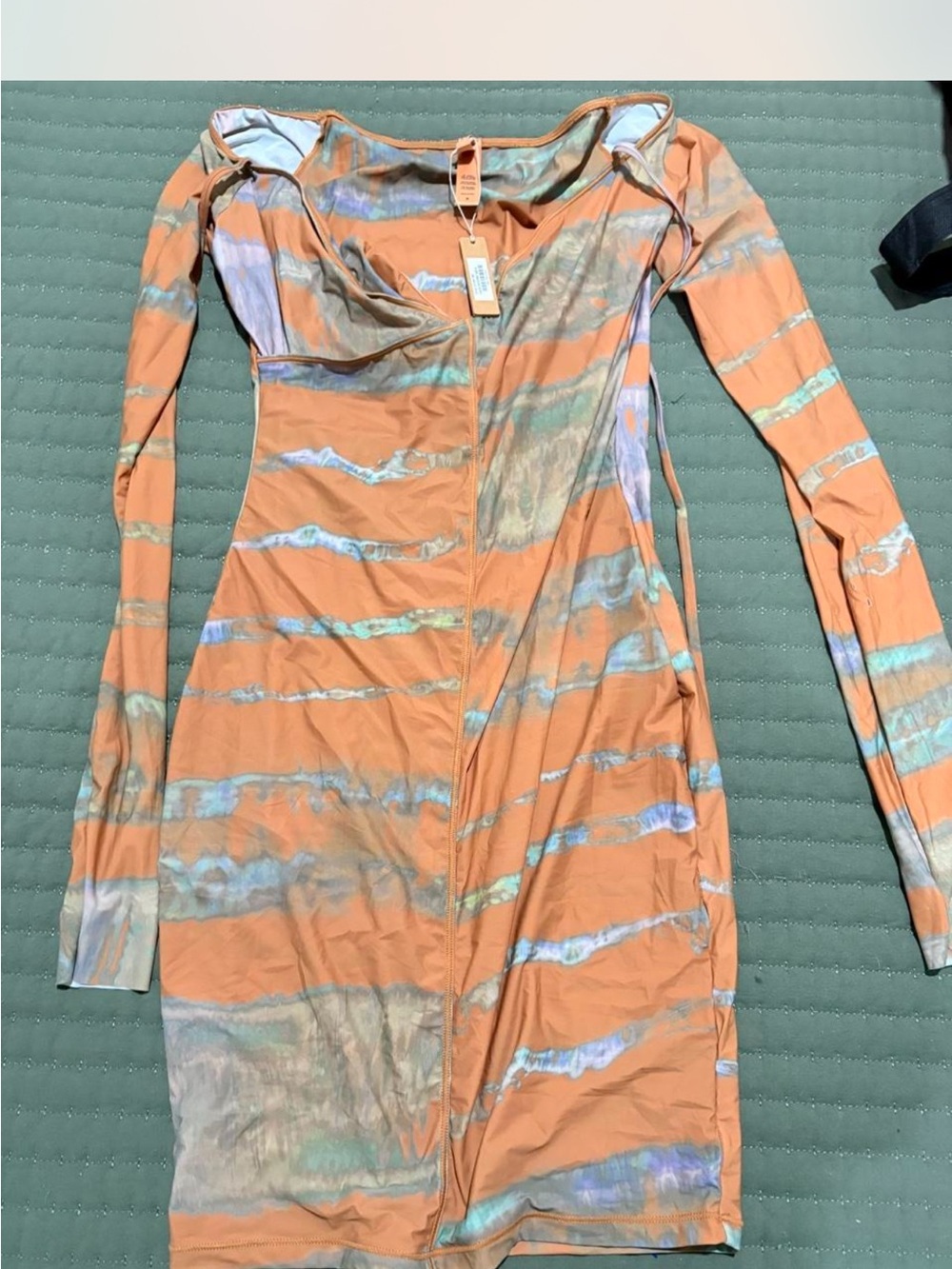 SKIMS Peach Iridescent-Striped Long Sleeve Mini Dress